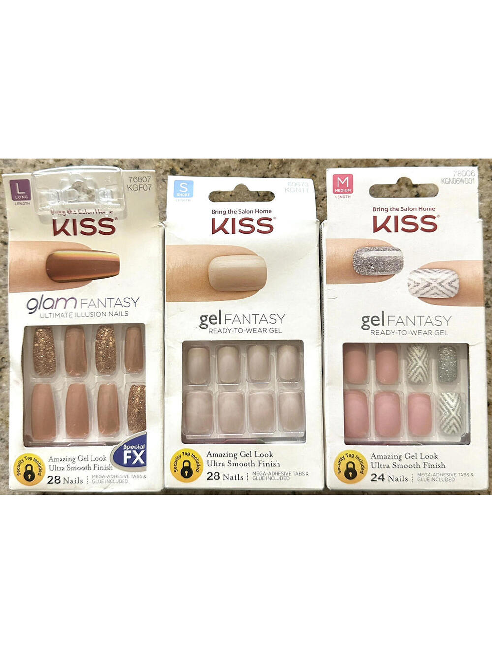3-Pack NEW Kiss Gel Fantasy Ready to Wear Press-On Nails - No Repeats! (Sealed)